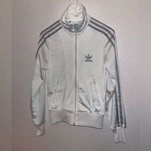Adidas White Track Jacket with Gray Stripes